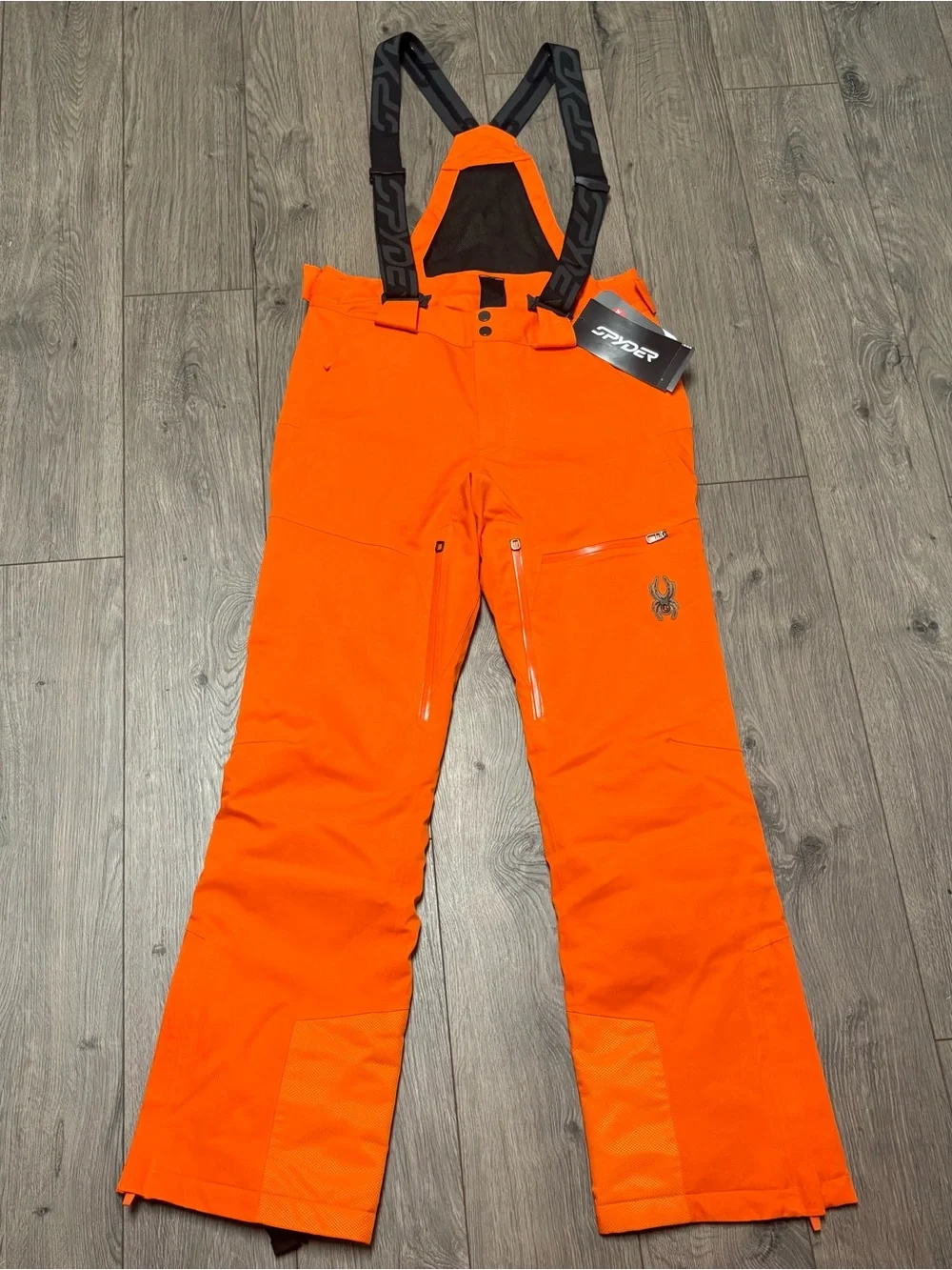 Spyder men’s orange ski bibs dare pants water resistant nwt size small